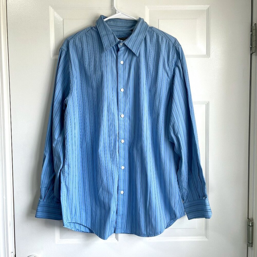 Structure Premium Woven 100% Cotton Botton Down Blue Striped Men's Shirt L 41-43